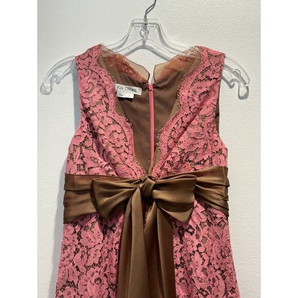 Kay Unger Size 2 Pink Lace Dress Bow Wedding Romantic Evening Retro - Picture 3 of 8